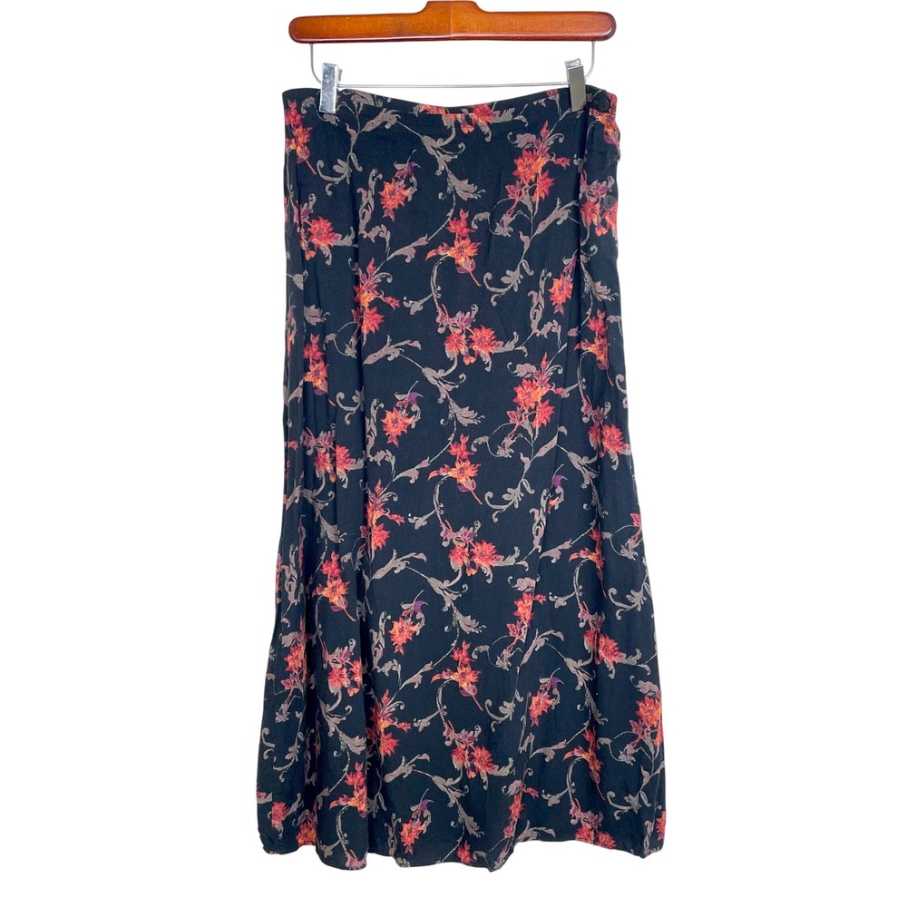 Y2K 90s Vtg Slip Skirt Sz S Cottage Fairy Grunge Whimsigoth Midi Floral Boho
